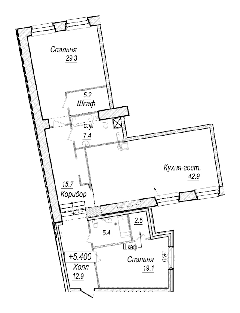 2-комнатная квартира 140.4 м², 3/7 эт., Комплекс апартаментов «Meltzer Hall»